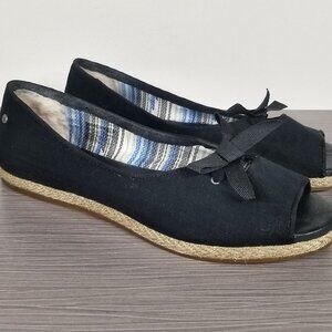 UGG Marleigh Lamb Fur Lined Bow Flat, Black Canvas, Womens Size 9 M / 40